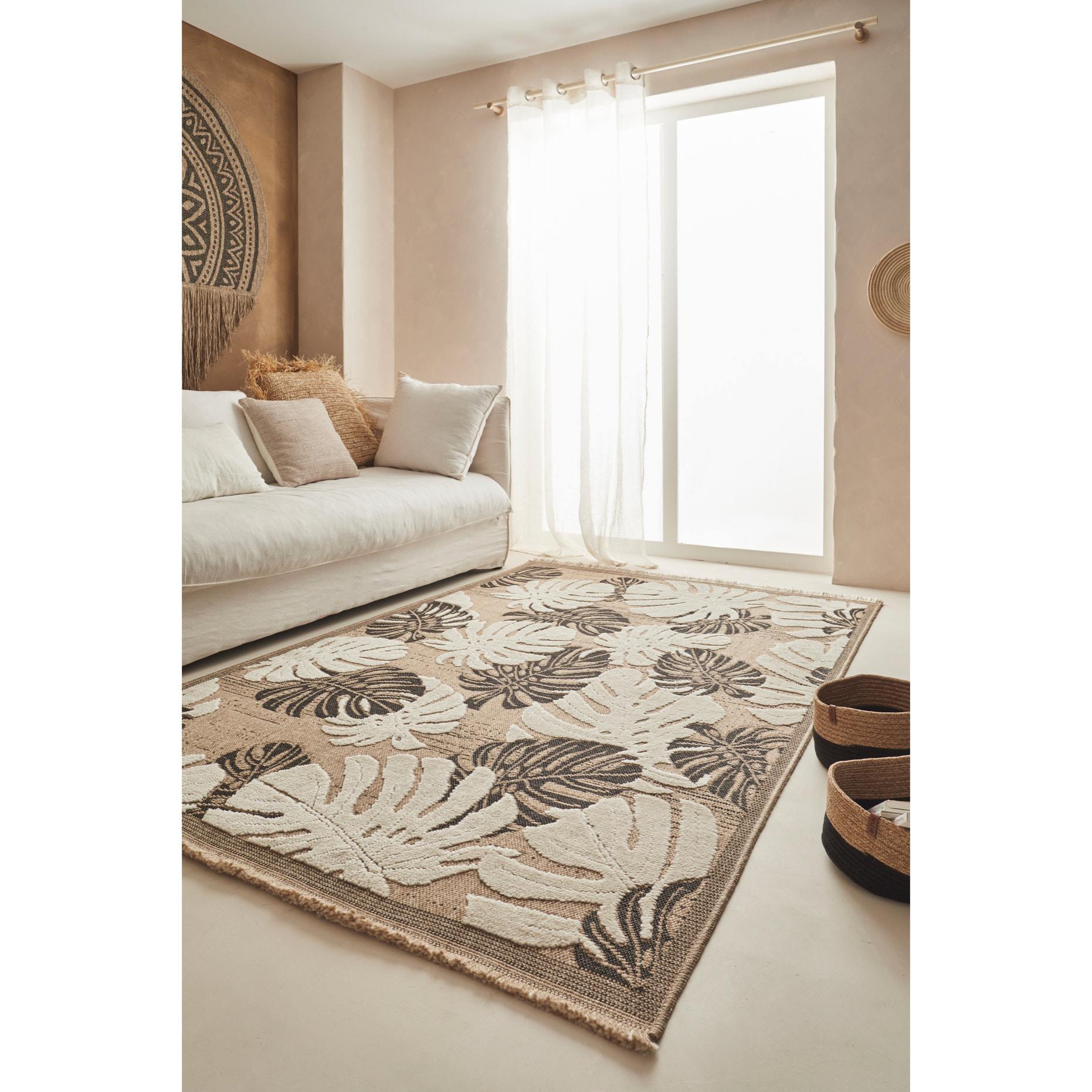 Tulum - Tapis effet jute motif feuille