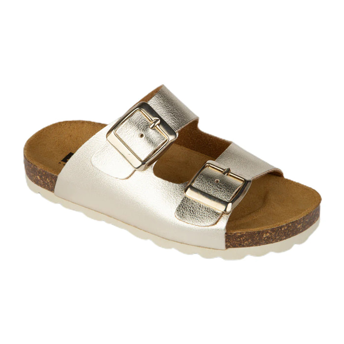 Sandalias Bio Doble Hebilla Metalizadas Con Planta Confort