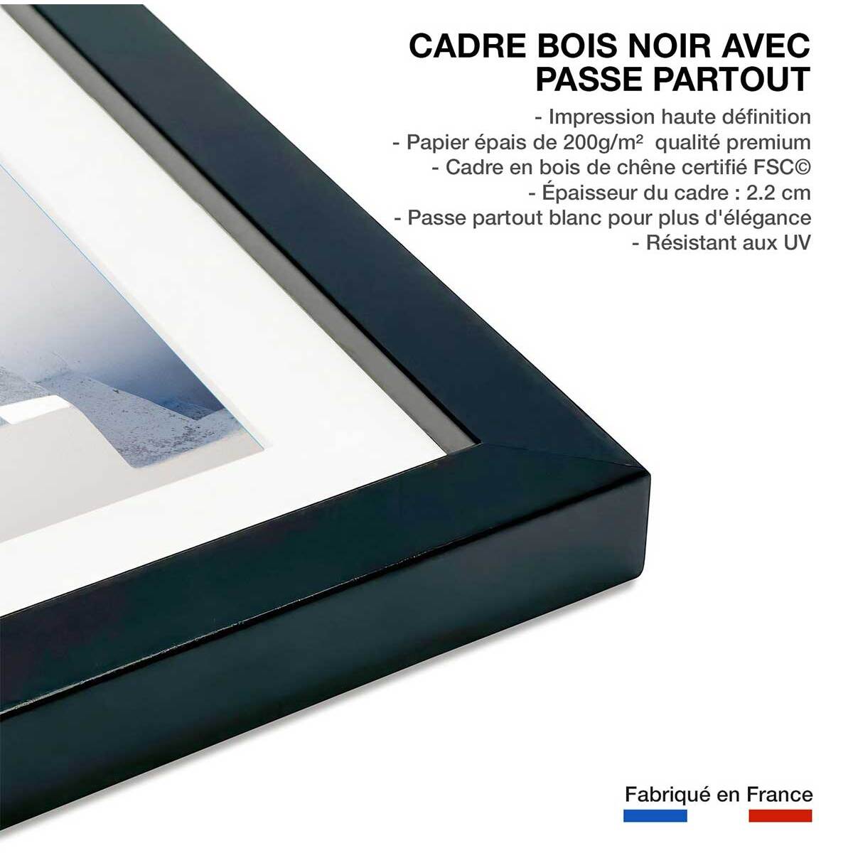 Poster escaliers sur oia Affiche + cadre en bois - Noir