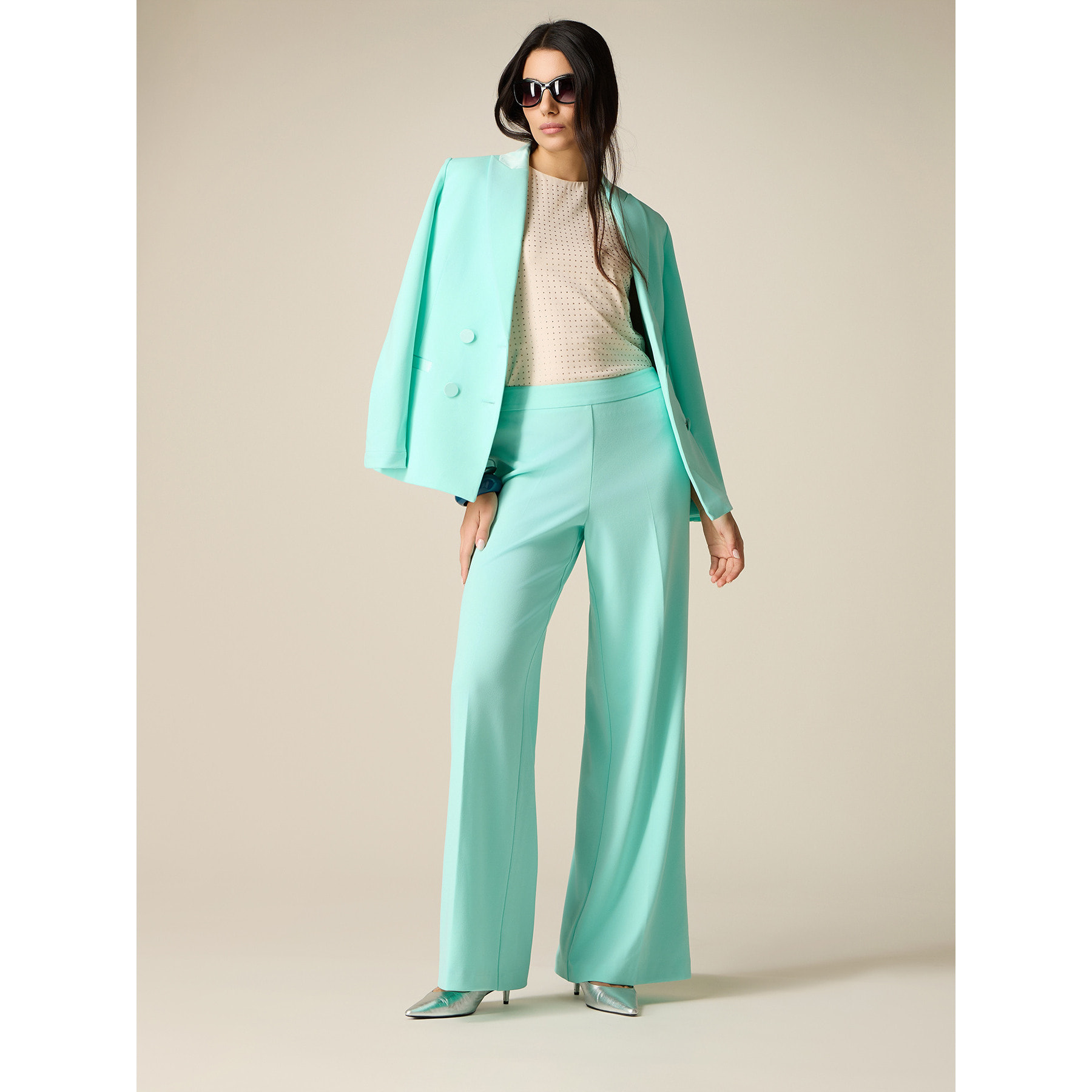 Oltre - Pantaloni palazzo in tessuto crêpe - Verde acqua