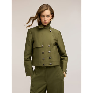 Motivi - Trench corto doble botonadura en mezcla de algodón - Verde militare