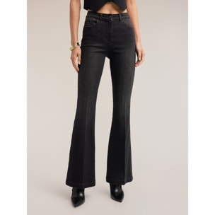 Motivi - Jeans flare en denim lavado negro - Negro