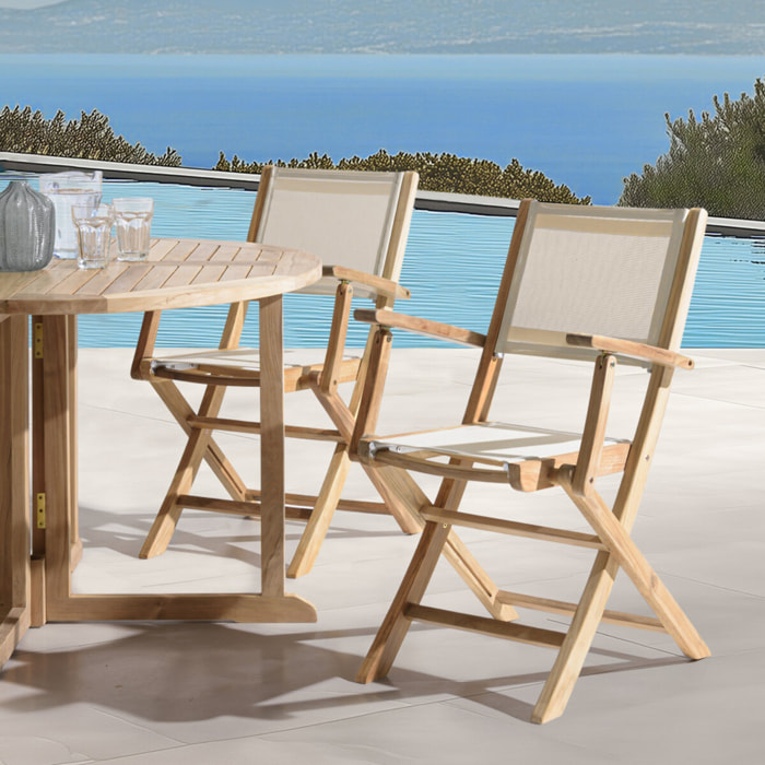 HARRIS - Lot de 2 fauteuils pliants textilène couleur beige