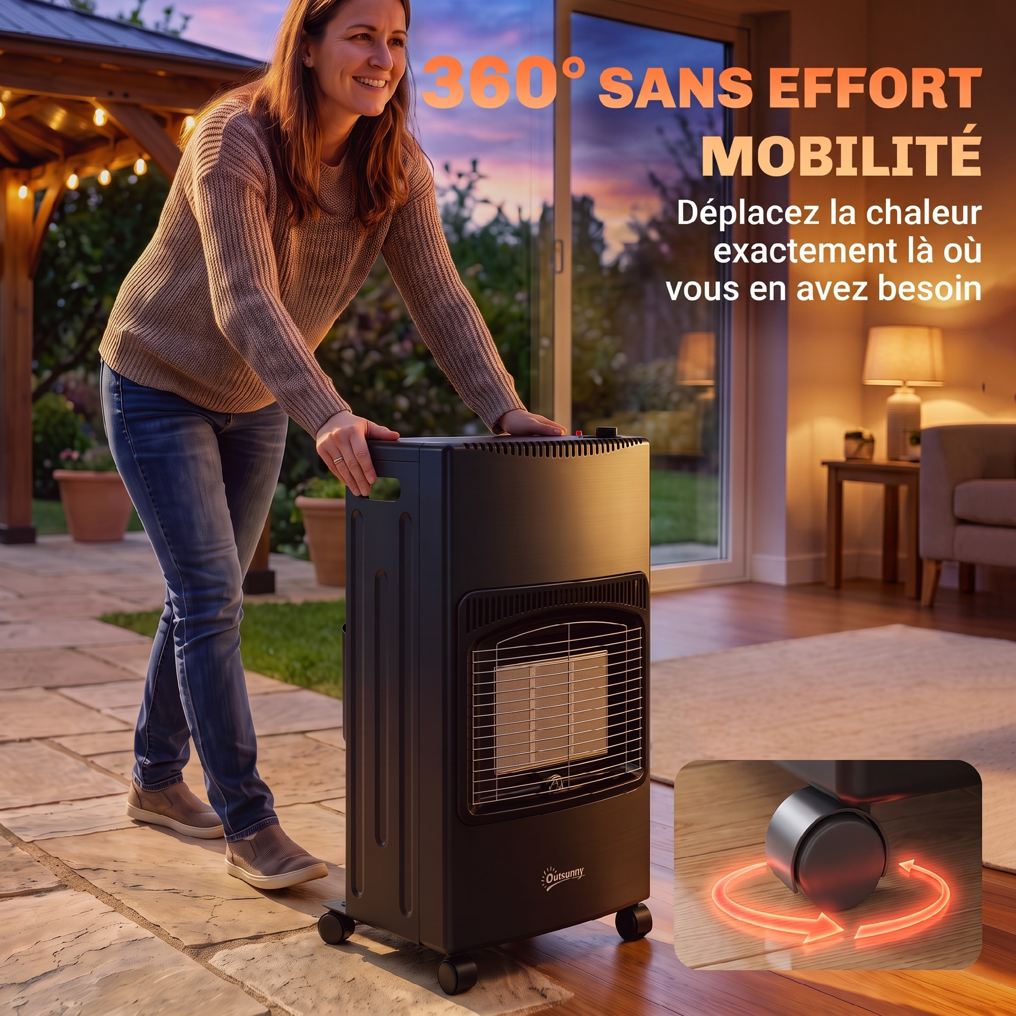 Chauffage au gaz 4200W infrarouge pliable 3 puissances système ODS noir