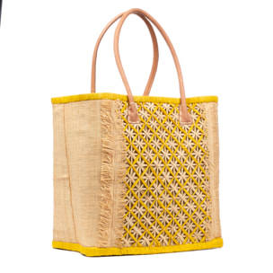 Villafrati borsa a spalla da donna. Realizzata in rafia e paglia, con manici in pelle.