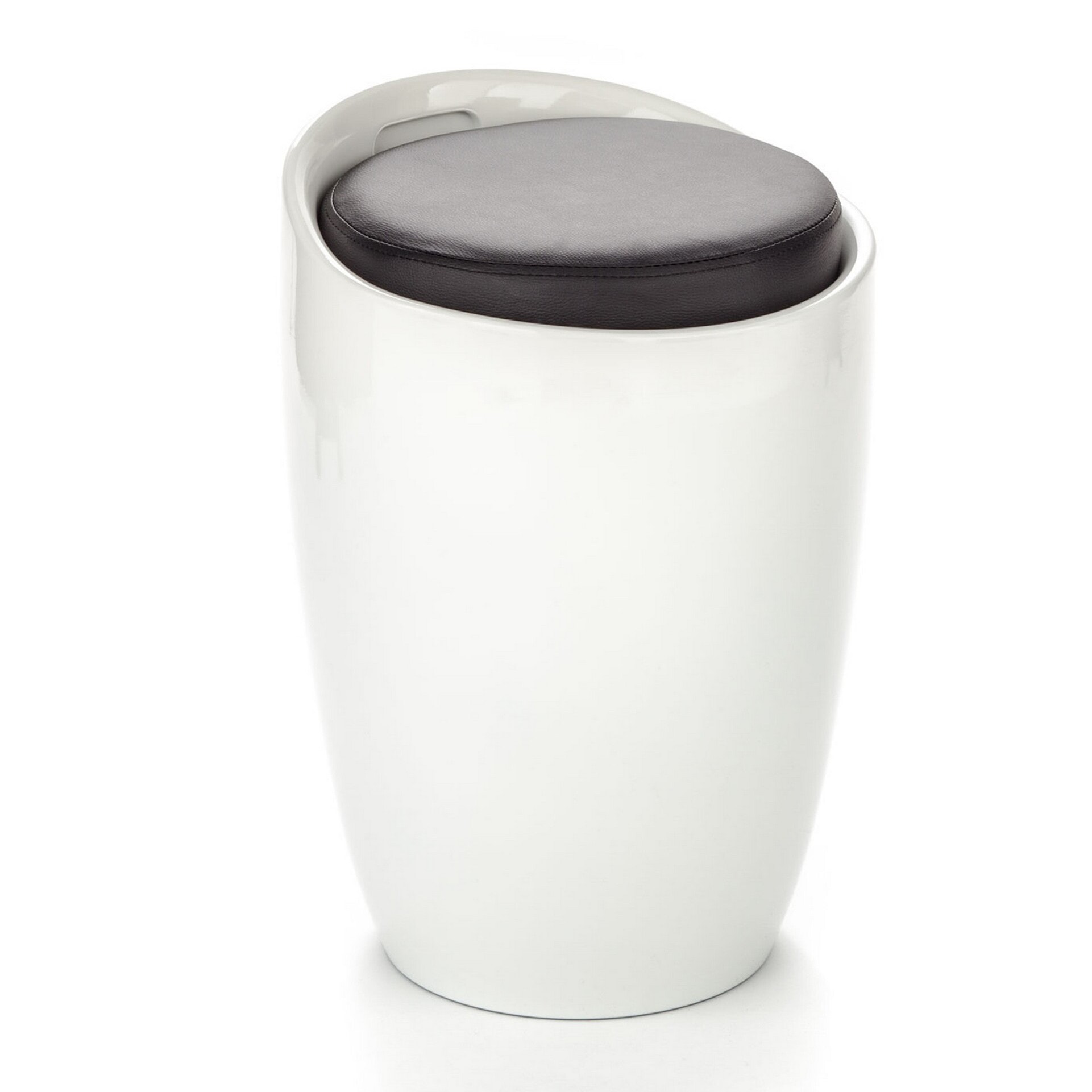 Pouf coffre de rangement Tomasucci PILLOW WHITE, PVC blanc brillant et similicuir noir, H 50 cm