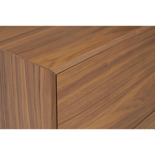 Commode vintage en bois foncé noyer et métal noir 3 tiroirs L81 cm MANNY