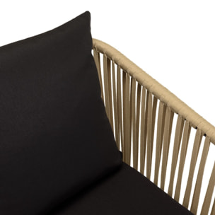MALO - Lot de 6 fauteuils en cordage couleur naturelle coussins noirs MALO