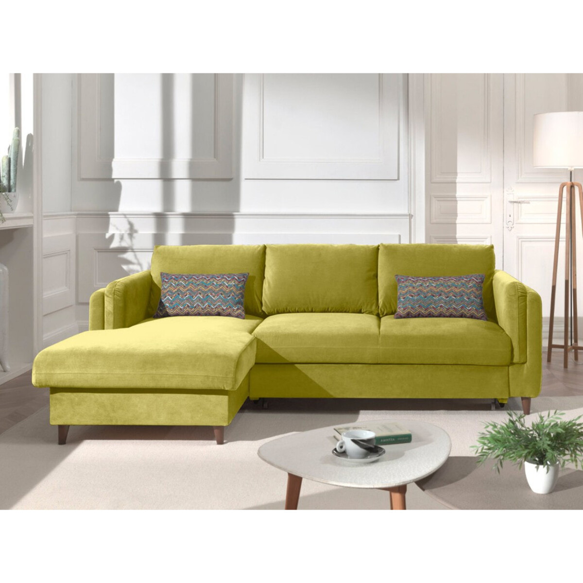 Brooke - canapé d'angle gauche - convertible avec coffre - 4 places - en velours - Vert Olive