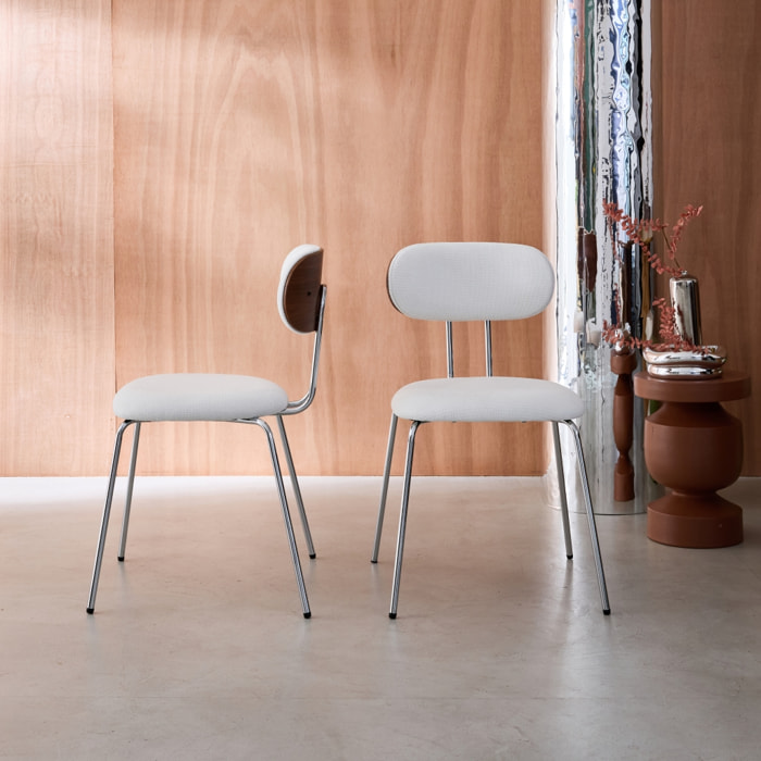 Chaise décor bois courbé teinté noyer et tissu déperlant pieds métal chromé (lot de 2) ERIN