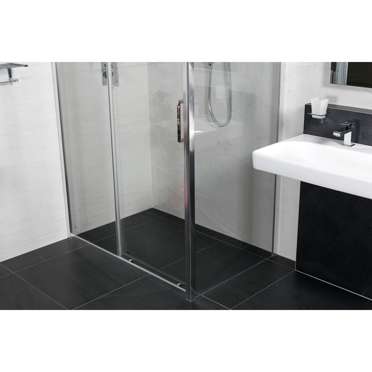 Tex Porte coulissante de douche verre trempé transparent avec glissières silencieuses 140x195cm, Chrome (SIKOTEXD140CRT)