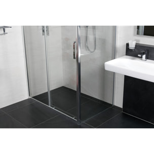 Tex Porte coulissante de douche verre trempé transparent avec glissières silencieuses 140x195cm, Chrome (SIKOTEXD140CRT)