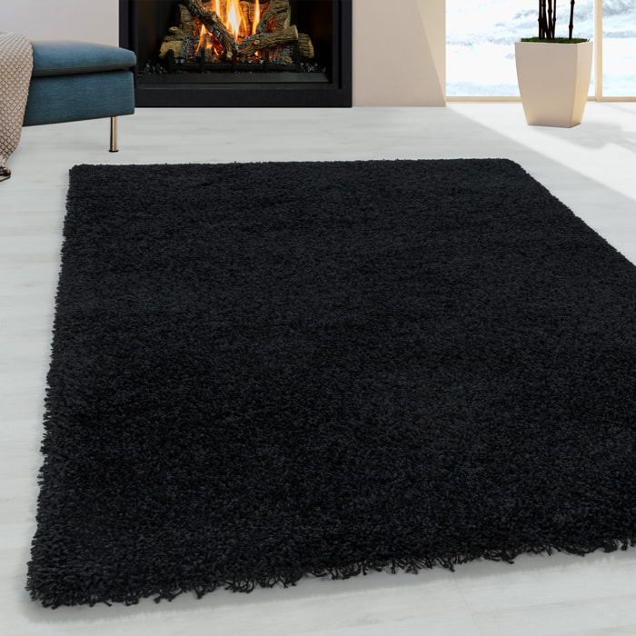 SYDNEY - Tapis shaggy uni à poils longs noir - SYD3000NOI