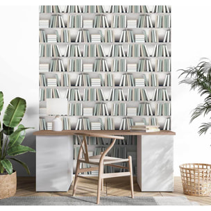 Papier peint étagère livres pastel moderne