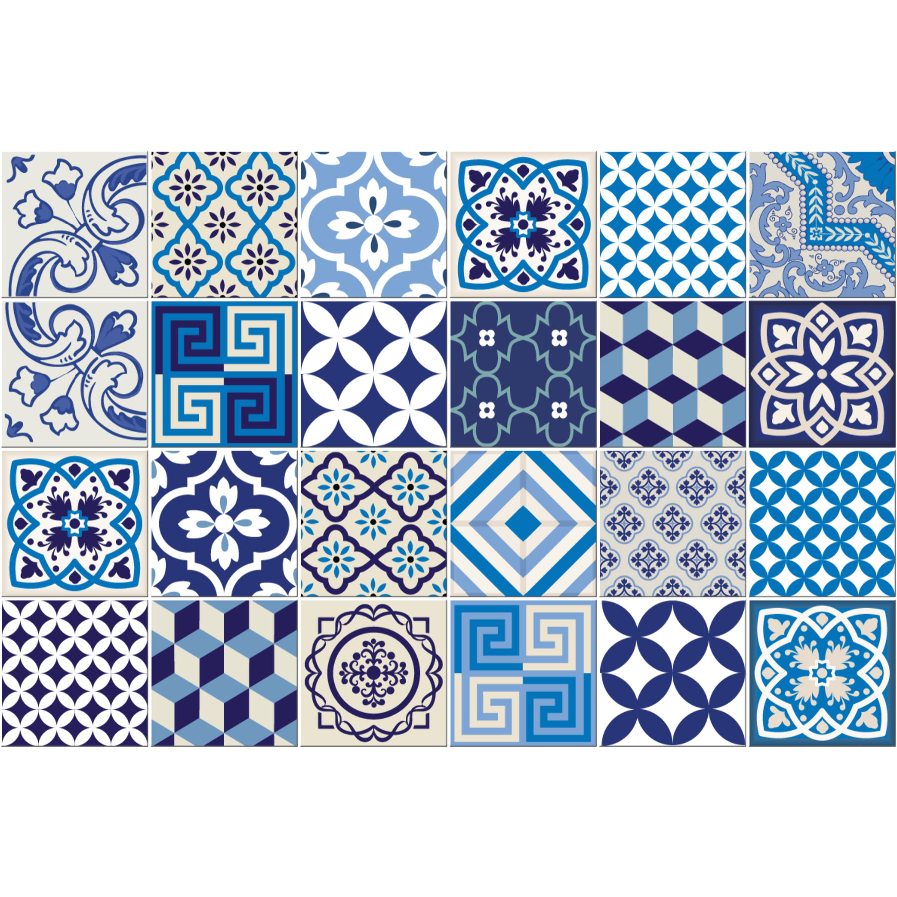 Stickers muraux - Sticker Mural Carrelage adhésif Cuisine Salle de Bain - 24 STICKERS CARREAUX DE CIMENT AZULEJOS LENDRO