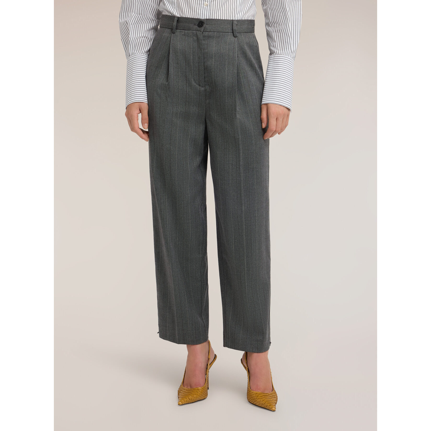 Motivi - Pantaloni barrel gessati in tinto filo - Grigio