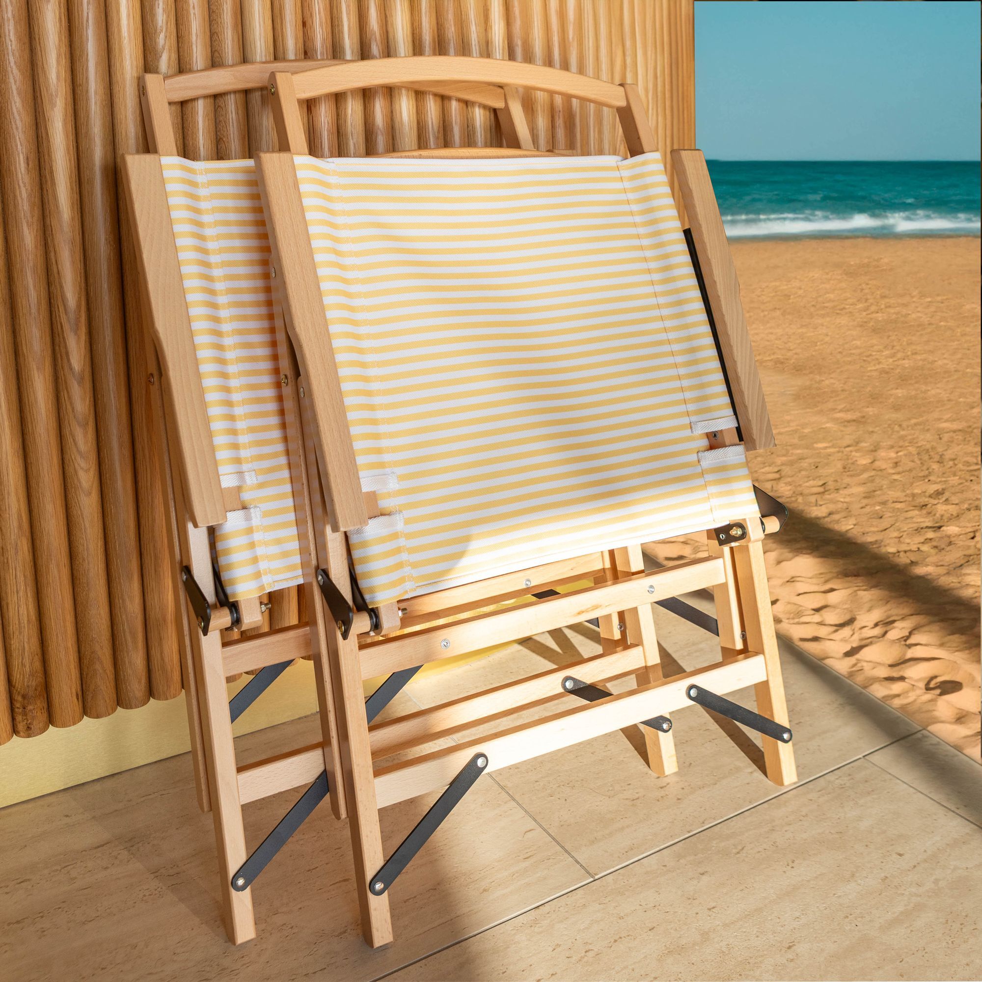 Chaise de plage en toile jaune à rayures PLAYA