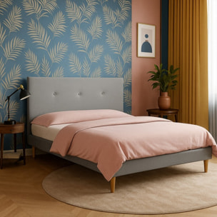 Lit Milan avec tête de lit capitonnée | Robuste et confortable | Montage simple rapide | Tissu | Gris clair