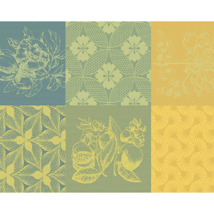 Set pur coton motif jacquard jaune vert Mille parfums limoni