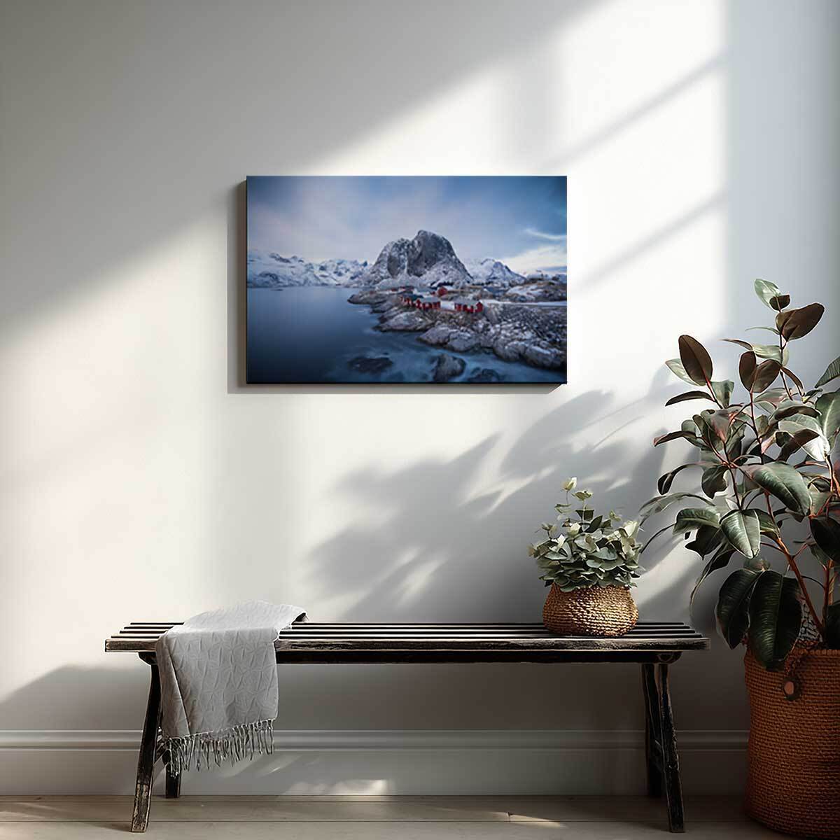 Tableau village nordique sous la neige Toile imprimée