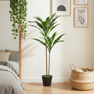 Plante artificielle cordyline H.90cm - grand réalisme - 29 feuilles - mousse effet lichen pots inclus