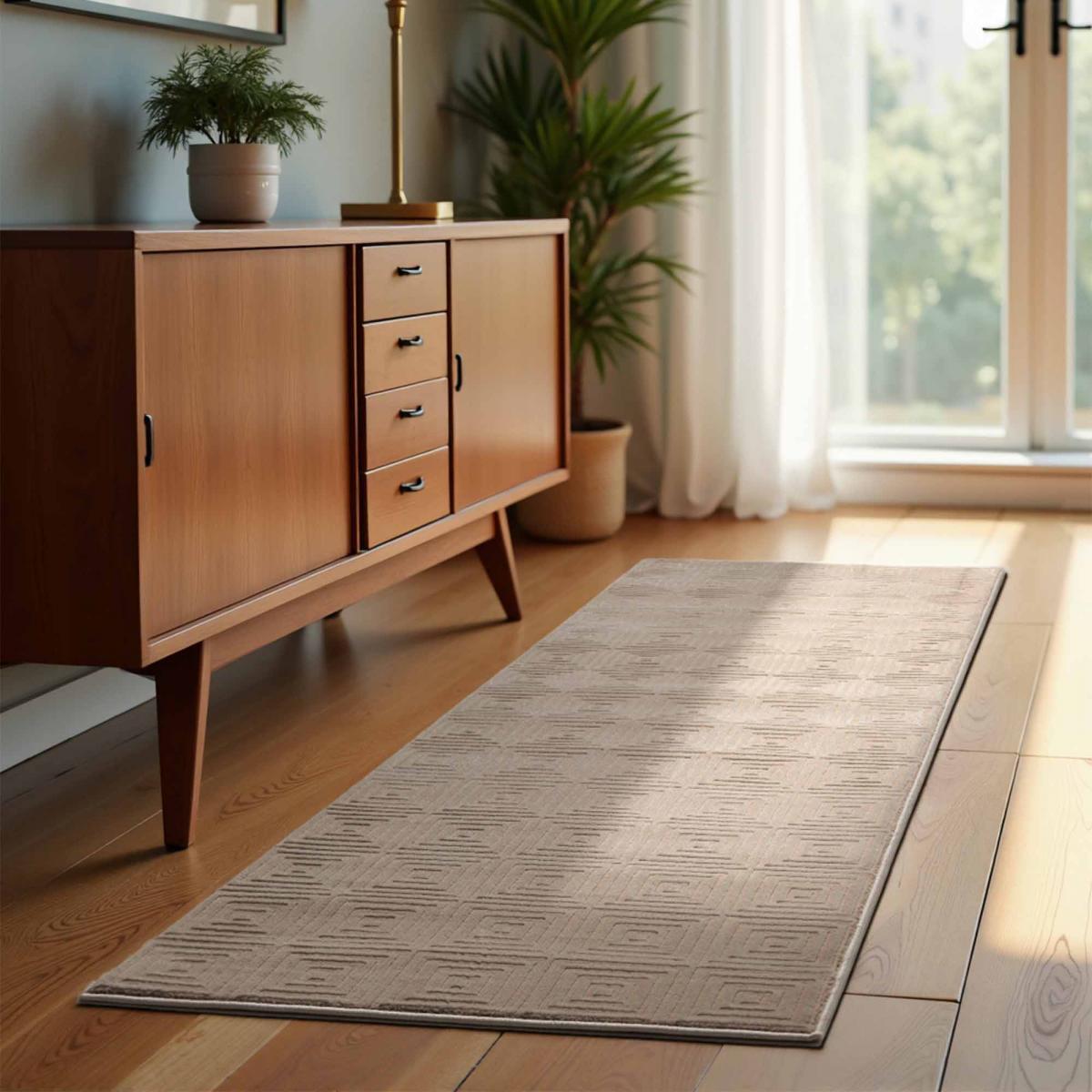 Tapis salon, motif géométrique relief, taur, chaleureux