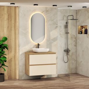 Ensemble de Salle de Bain Nia | Meuble Suspendu | 90 cm Glacier | Deux Tiroirs |Lavabo sur Plan | Miroir non inclus | Meuble Monté | Alday
