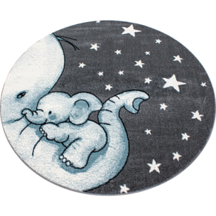 KIDS - Tapis enfant rond à motif elephant bleu - KID0560BLE