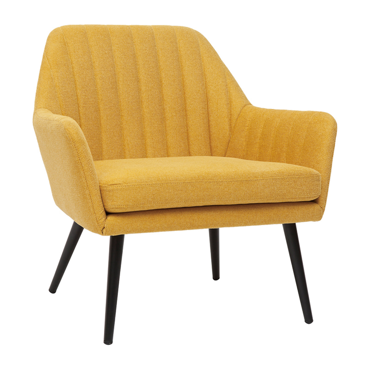 Fauteuil design en tissu effet velours texturé jaune moutarde et métal noir GASTON