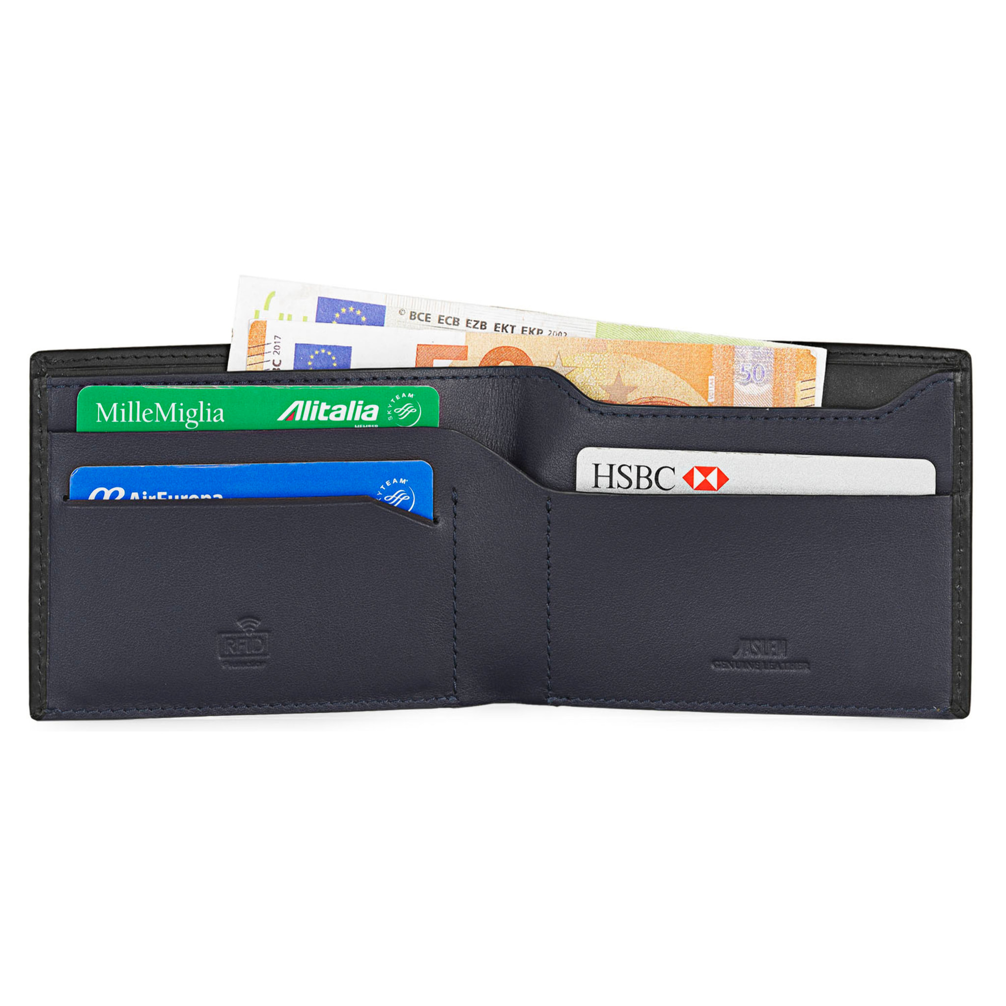 Cartera Hombre Piel Jaslen Lyon Negro-Azul