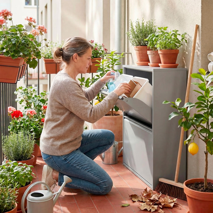 Pattumiera Raccolta Differenziata In Metallo Con 4 Cestini Estraibili E 2 Ante A Ribalta Bidone Cestino Salvaspazio 60 x 25 x 92.5 Cm Grigio