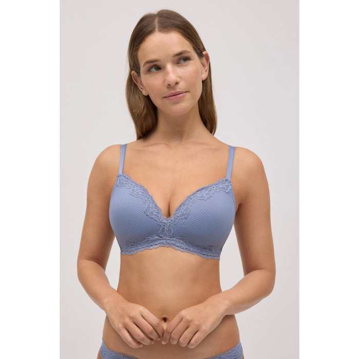 Reggiseno imbottito senza ferretto con pizzo blu, coppa B