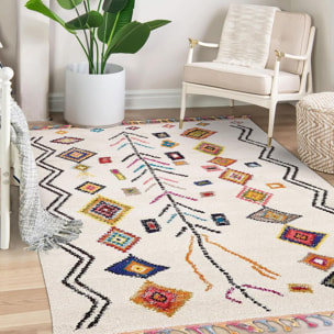Tapis Mevo crème et multicolore motif traditionnel berbère