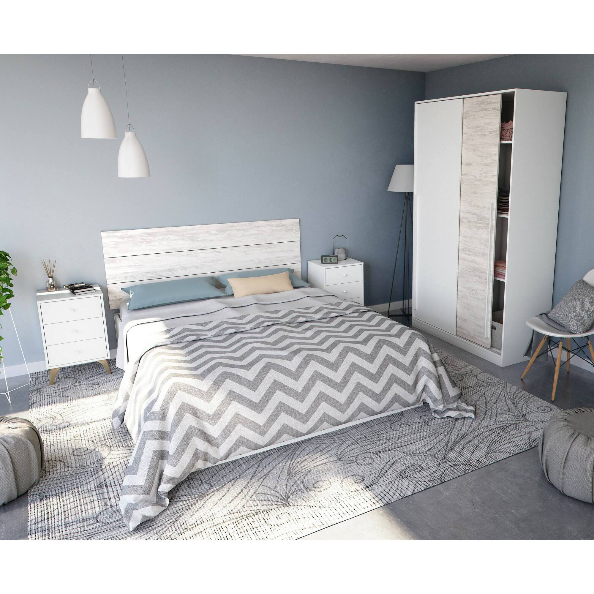 Testiera letto Wallis, Spalliera, Testata per camera da letto, Poggiatesta, 160x3 h60 cm, Bianco e Bianco anticato