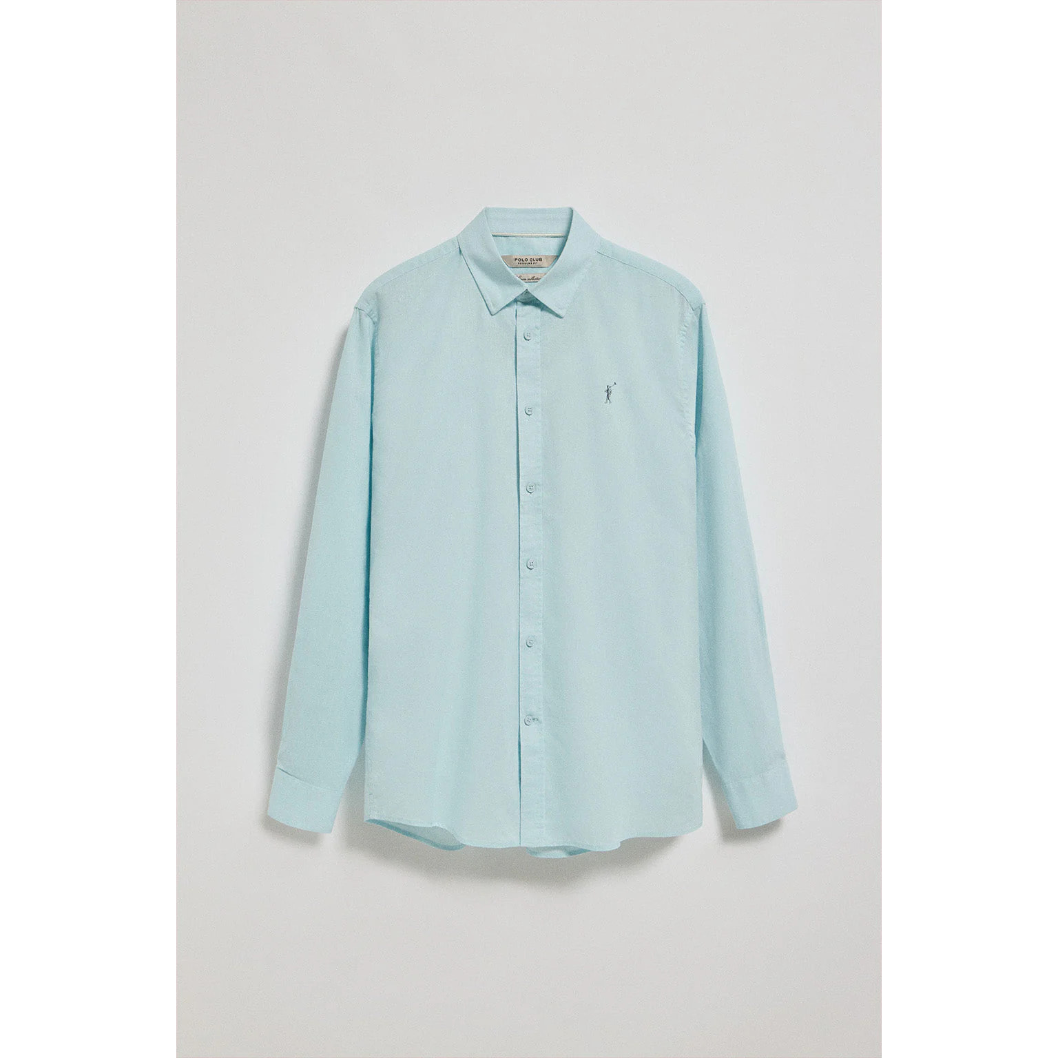 Camicia acquamarina regular in lino-cotone con ricamo Rigby Go