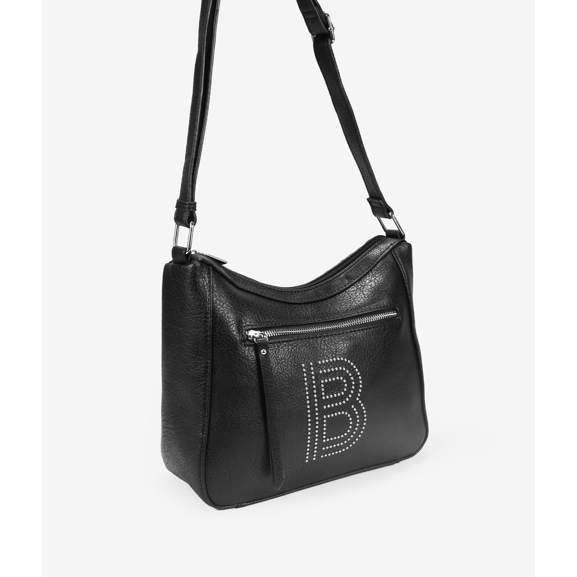 Bolso bandolera negro con tachas y cremallera