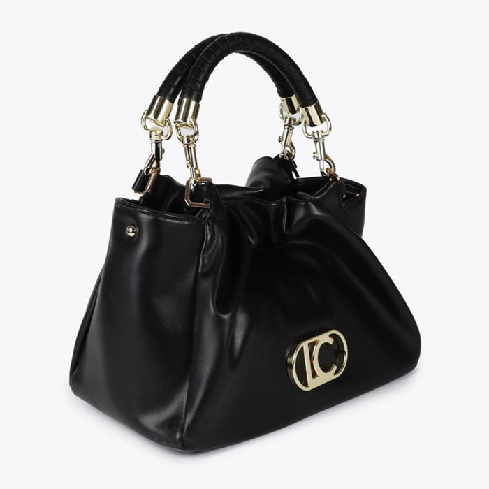 Borsa a Tracolla Effetto Pelle con Manico Intrecciato e Dettagli Metallici