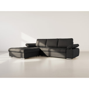Bianca - Canapé d'angle gauche 4 places convertible avec coffre en tissu texturé - Noir