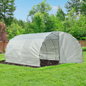 Serre de jardin tunnel surface sol 12 m² 4L x 3l x 2H m châssis tubulaire renforcé 25 mm double porte avec poignées blanc