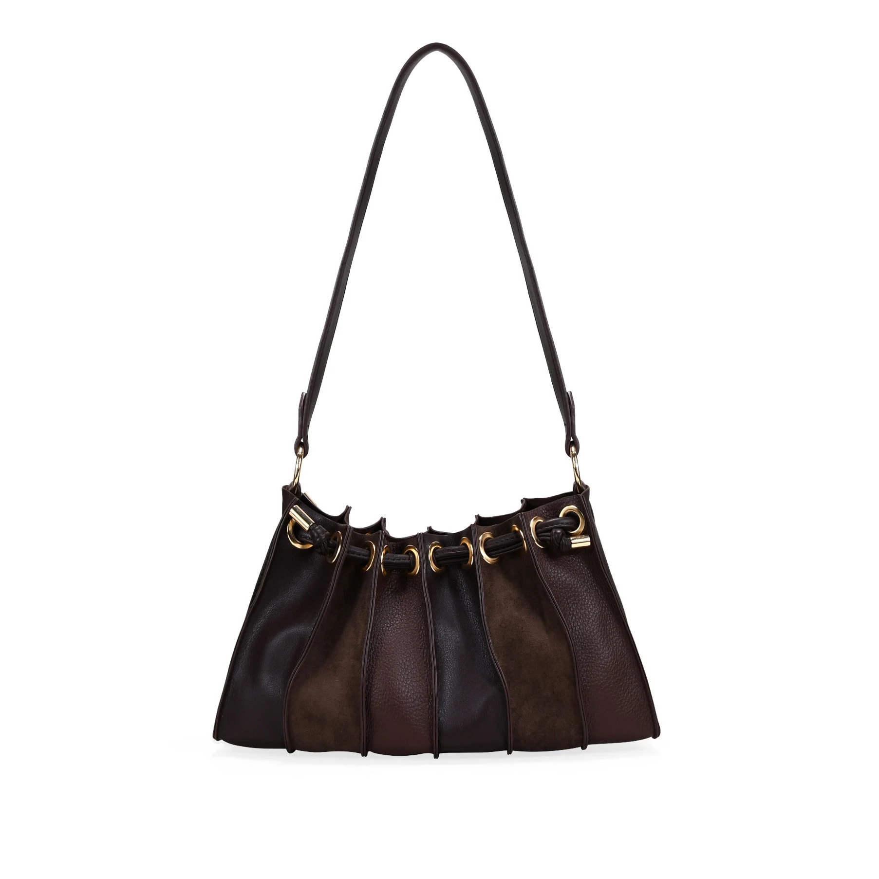 Bolso de hombro marrón plisado con cierre imán