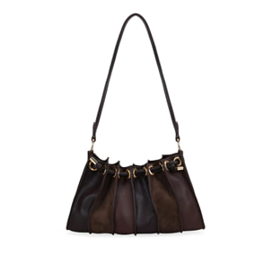 Bolso de hombro marrón plisado con cierre imán