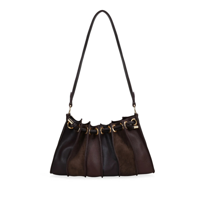 Bolso de hombro marrón plisado con cierre imán