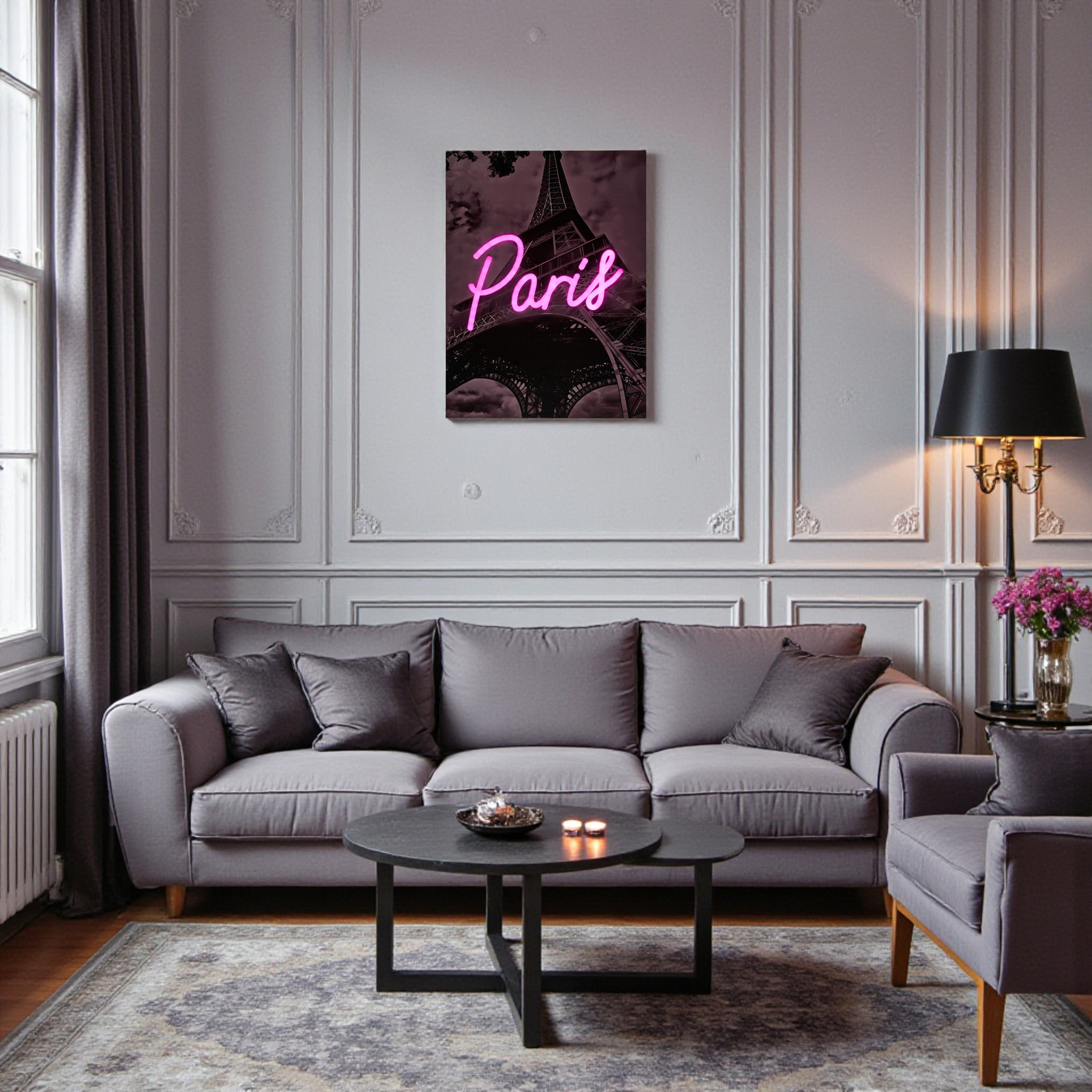 Tableau LED - HOME DECO FACTORY - Paris - Lumineux - Noir et rose