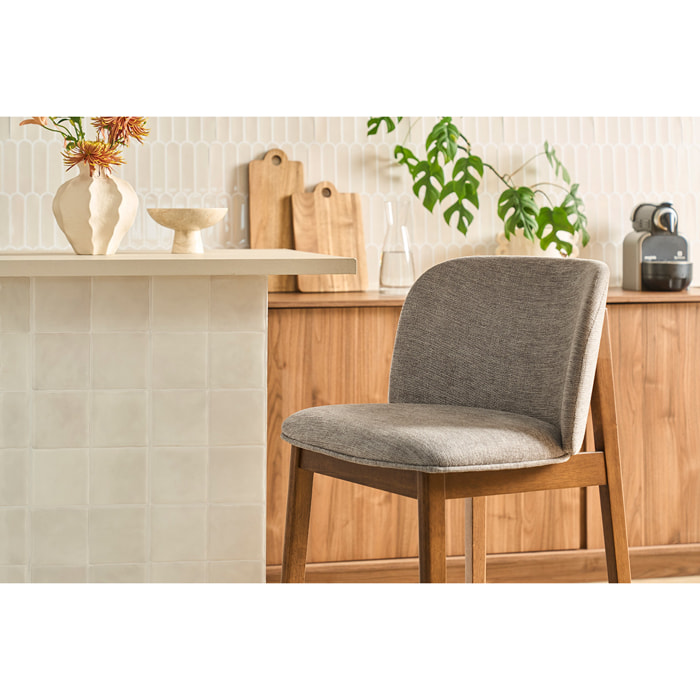 Tabourets de bar en tissu effet velours texturé gris et bois foncé H69 cm (lot de 2) TIEGA