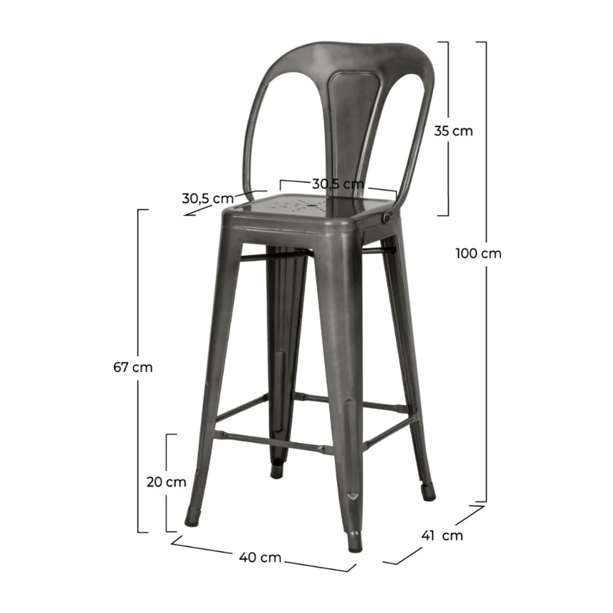 Lot de 2 chaises pour îlot central 67 cm en métal gris anthracite - Indus