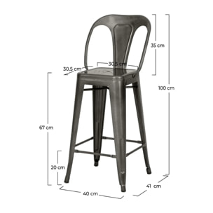 Lot de 2 chaises pour îlot central 67 cm en métal gris anthracite - Indus