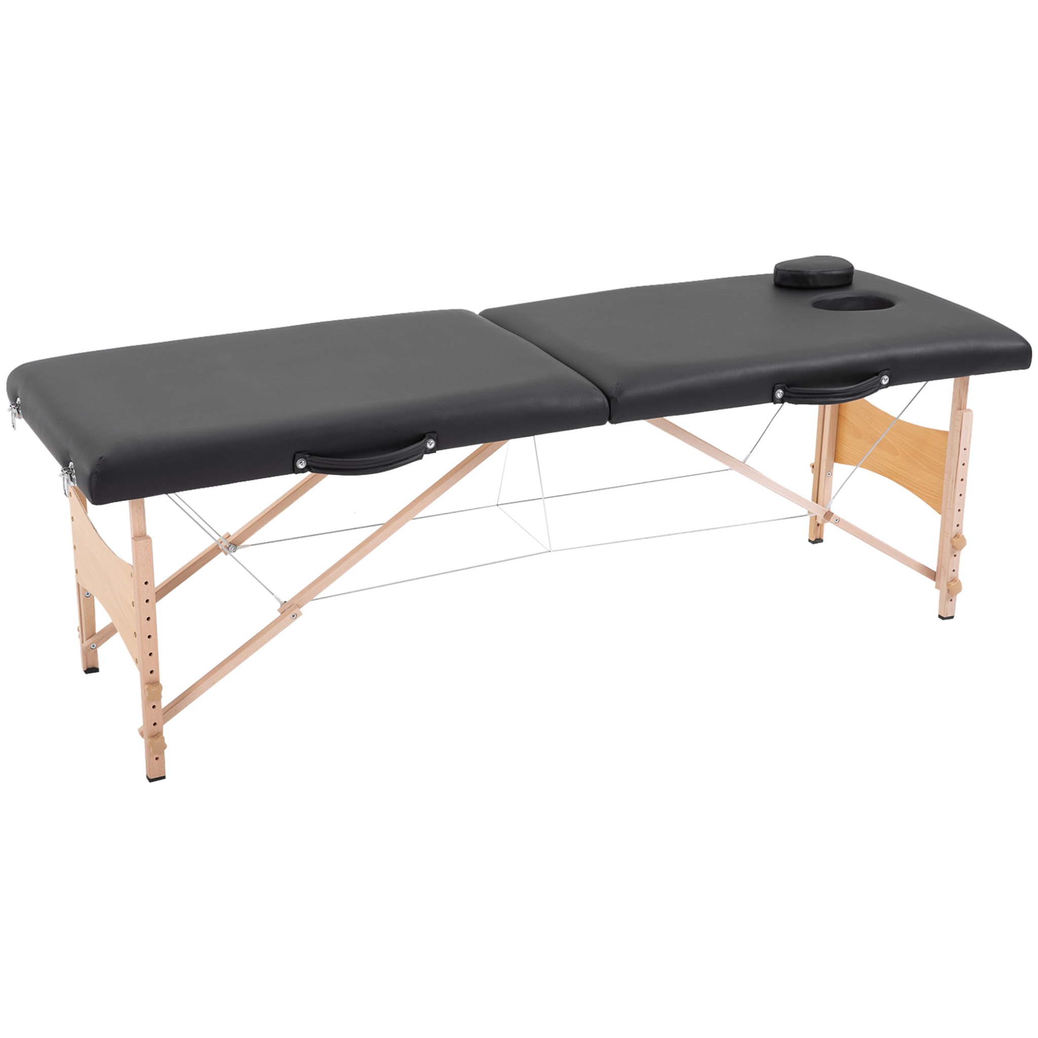 Camilla de Masaje Plegable Mesa de Masaje Portátil con Reposacabezas Marco de Madera Camilla Fisioterapia con Altura Regulable y Bolsa de Transporte 186x60x58-81 cm Negro