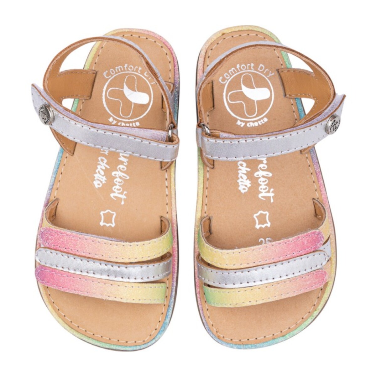 SANDALIA BAREFOOT PIEL CHETTO TIRAS METALIZADAS PLATA
