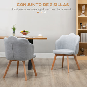 Sillas de Comedor Tapizada en Lino Sintético Set de 2 Sillas de Cocina con Asiento y Respaldo Acolchados Moderno Carga 120 kg 58x60x82 cm Gris