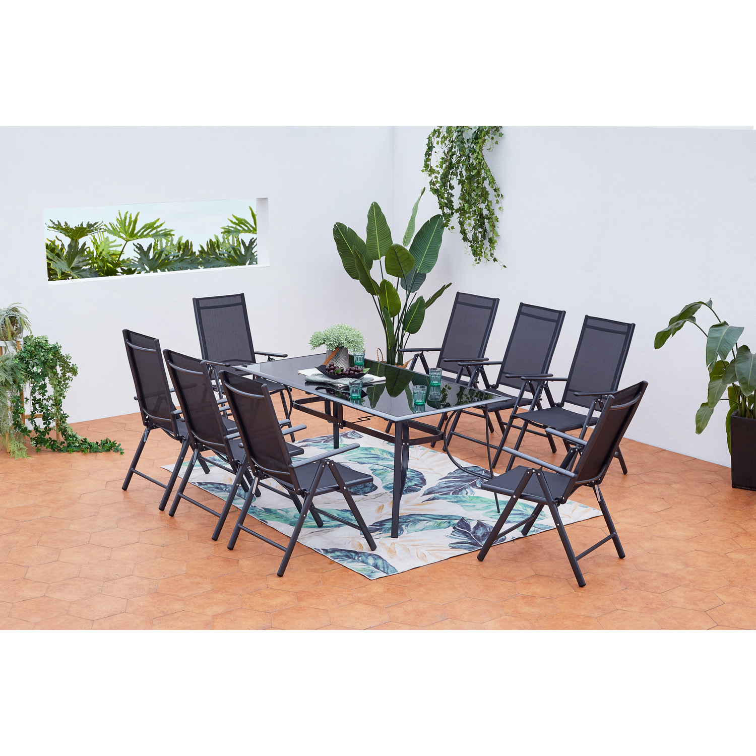 Table de jardin et 8 chaises en aluminium BARATHE